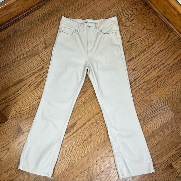 Zara | Faux Leather Cream Straight Leg Pants Size 4 - Picture 3 of 15